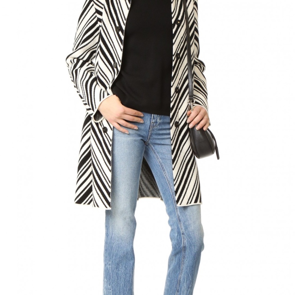 Tory Burch Tavia Jacket NWT SZ XS $498 Navy/Ivory Cotton Knit Chevron Pattern